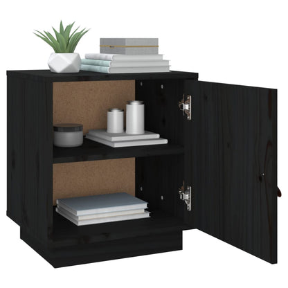 Sengeborde 2 stk Sort 40x34x45 cm massiv fyrretræ