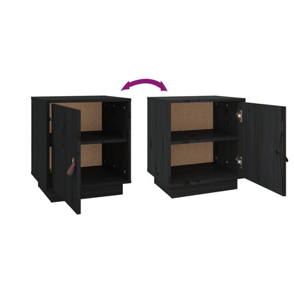 Sengeborde 2 stk Sort 40x34x45 cm massiv fyrretræ