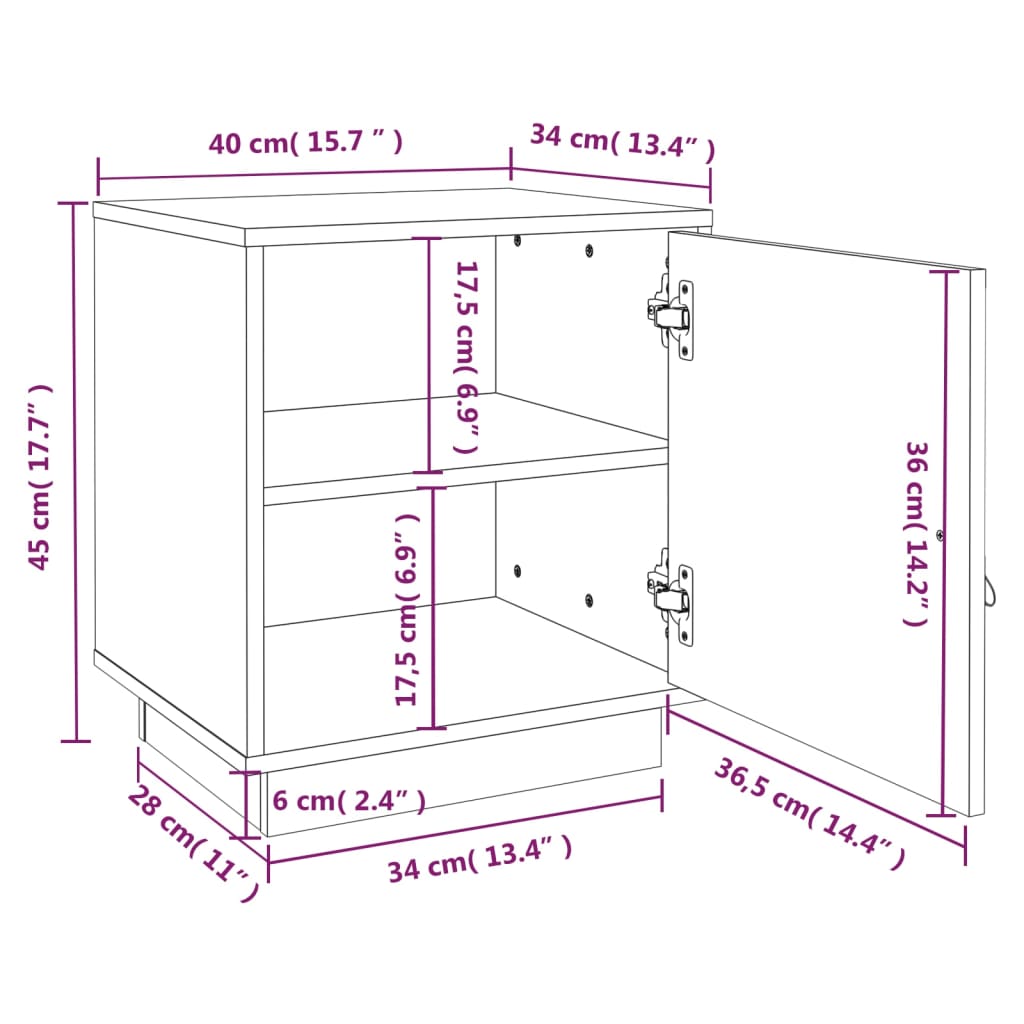 Sengeborde 2 stk Sort 40x34x45 cm massiv fyrretræ
