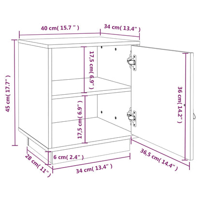 Sengeborde 2 stk Sort 40x34x45 cm massiv fyrretræ