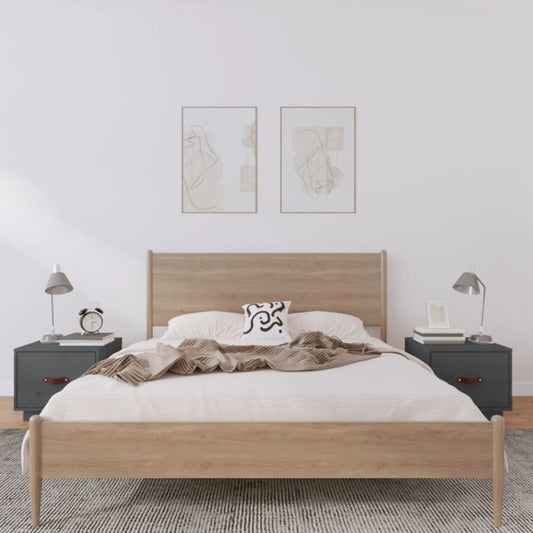 Nachttische 2 Stk. Grau 40x34x35 cm Massivholz Kiefer