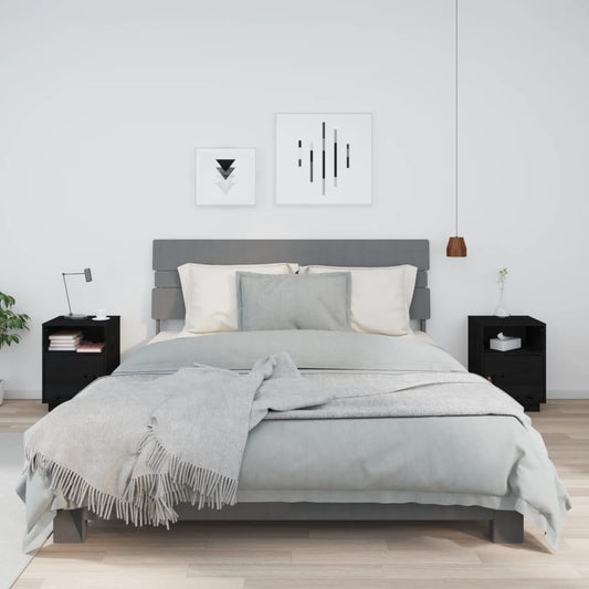 Nachttische 2 Stk. Schwarz 40x34x55 cm Massivholz Kiefer