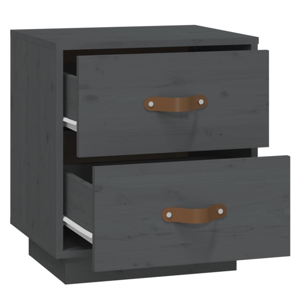Nachttische 2 Stk. Grau 40x34x45 cm Massivholz Kiefer