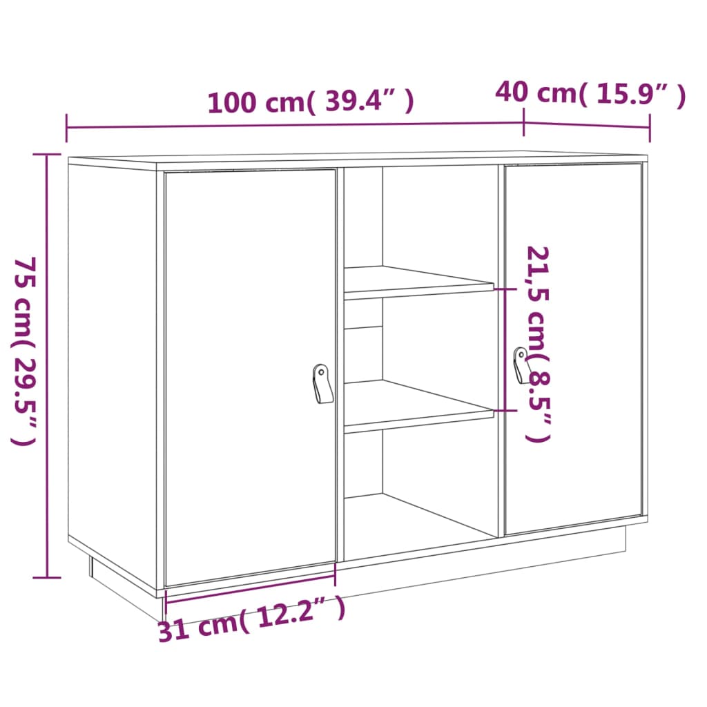 Skænk Honningbrun 100x40x75 cm Massiv Fyr
