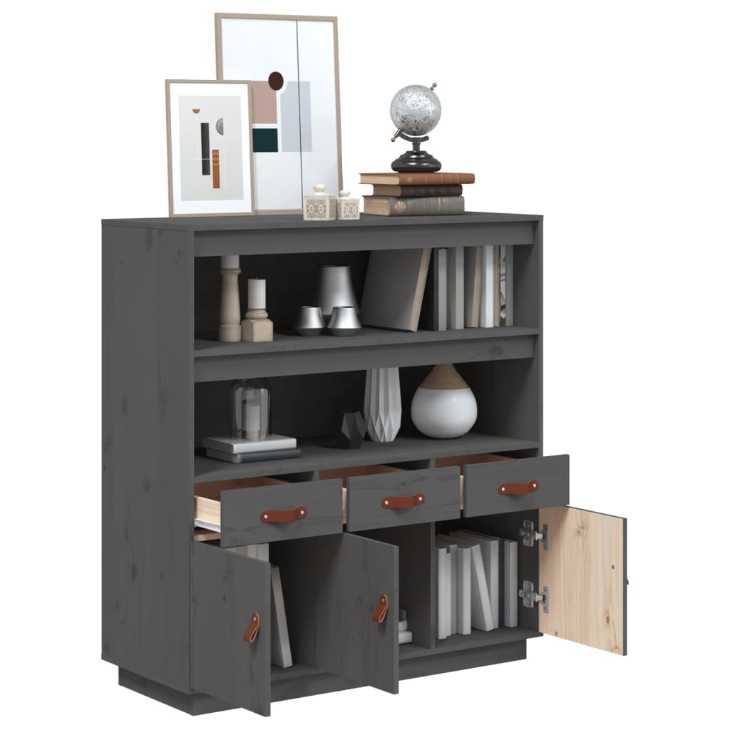 Highboard Grau 100x40x108,5 cm Massivholz Kiefer