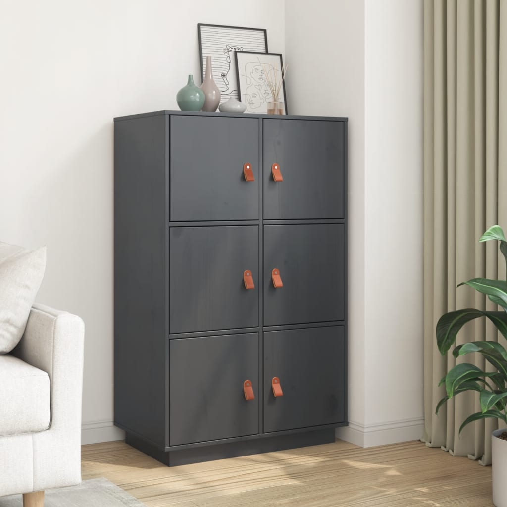 Highboard Grau 67x40x108,5 cm Massivholz Kiefer