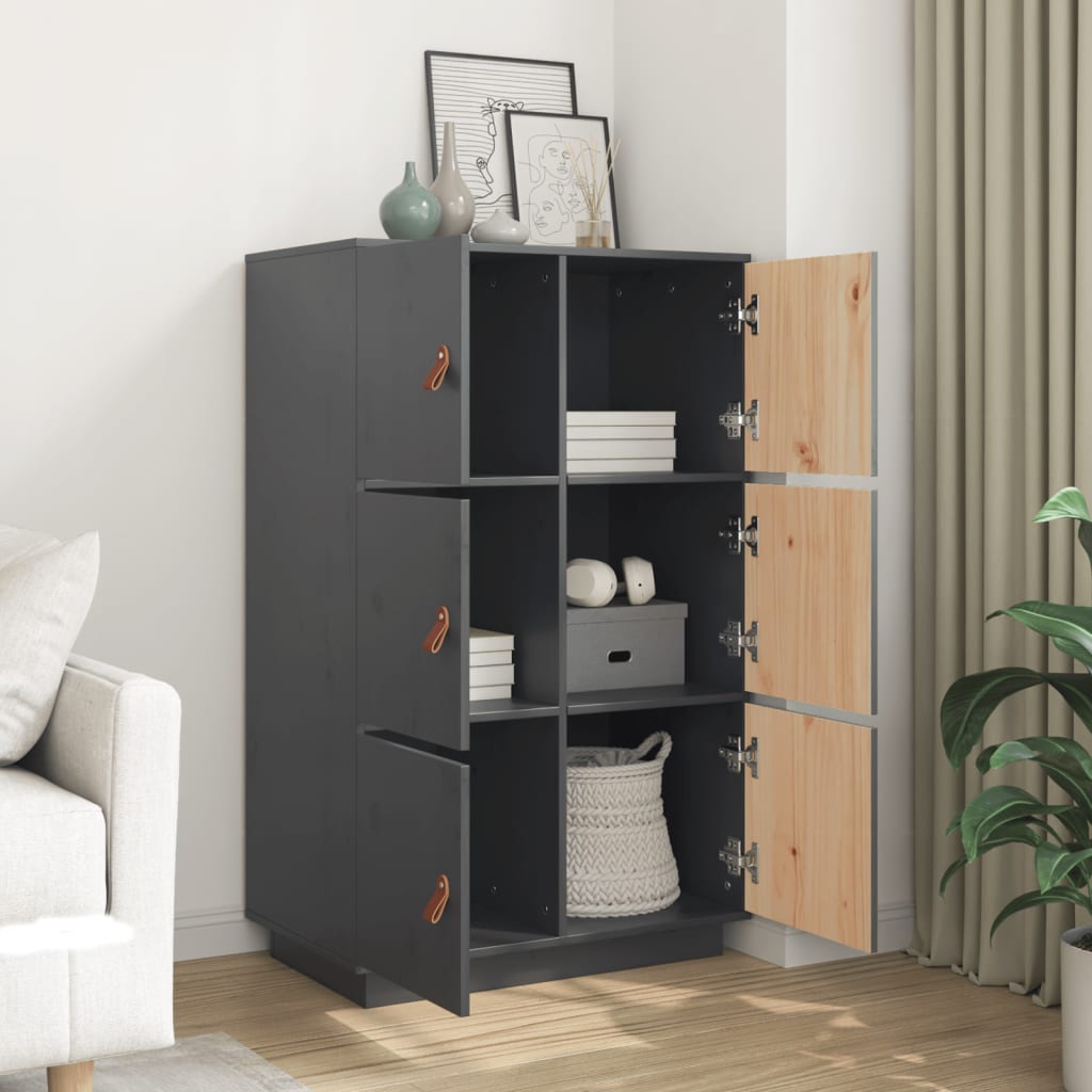 Highboard Grau 67x40x108,5 cm Massivholz Kiefer