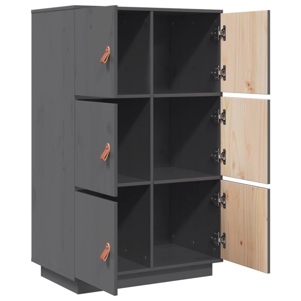 Highboard Grau 67x40x108,5 cm Massivholz Kiefer
