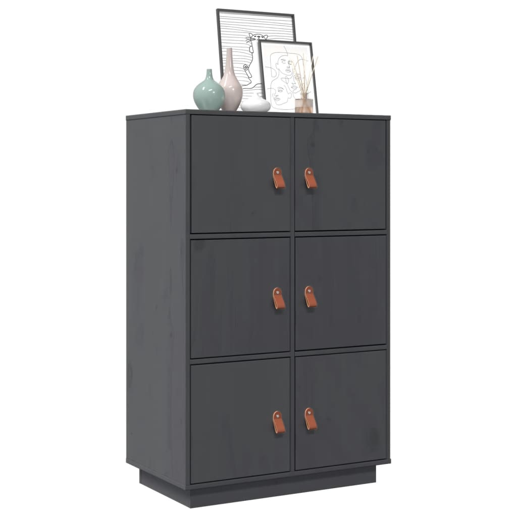 Highboard Grau 67x40x108,5 cm Massivholz Kiefer