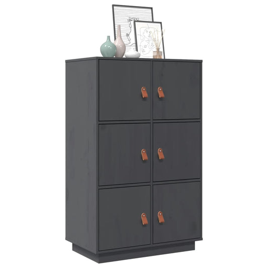 Highboard Grau 67x40x108,5 cm Massivholz Kiefer