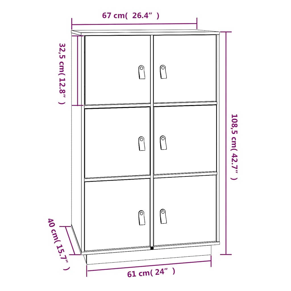 Highboard Honigbraun 67x40x108,5 cm Massivholz Kiefer