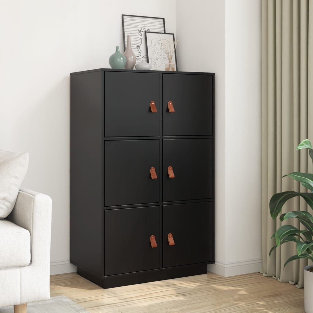 Highboard Schwarz 67x40x108,5 cm Massivholz Kiefer