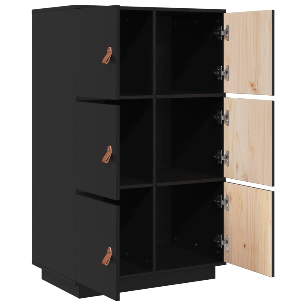 Highboard Schwarz 67x40x108,5 cm Massivholz Kiefer