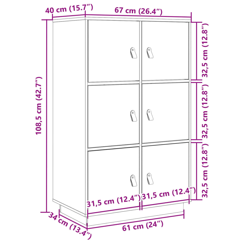 Highboard Schwarz 67x40x108,5 cm Massivholz Kiefer