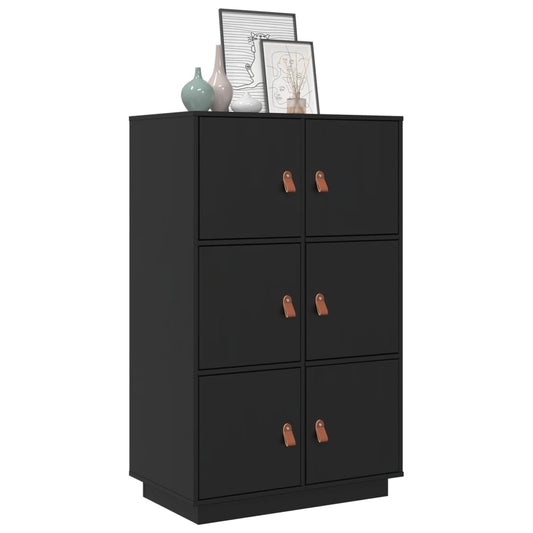 Highboard Schwarz 67x40x108,5 cm Massivholz Kiefer