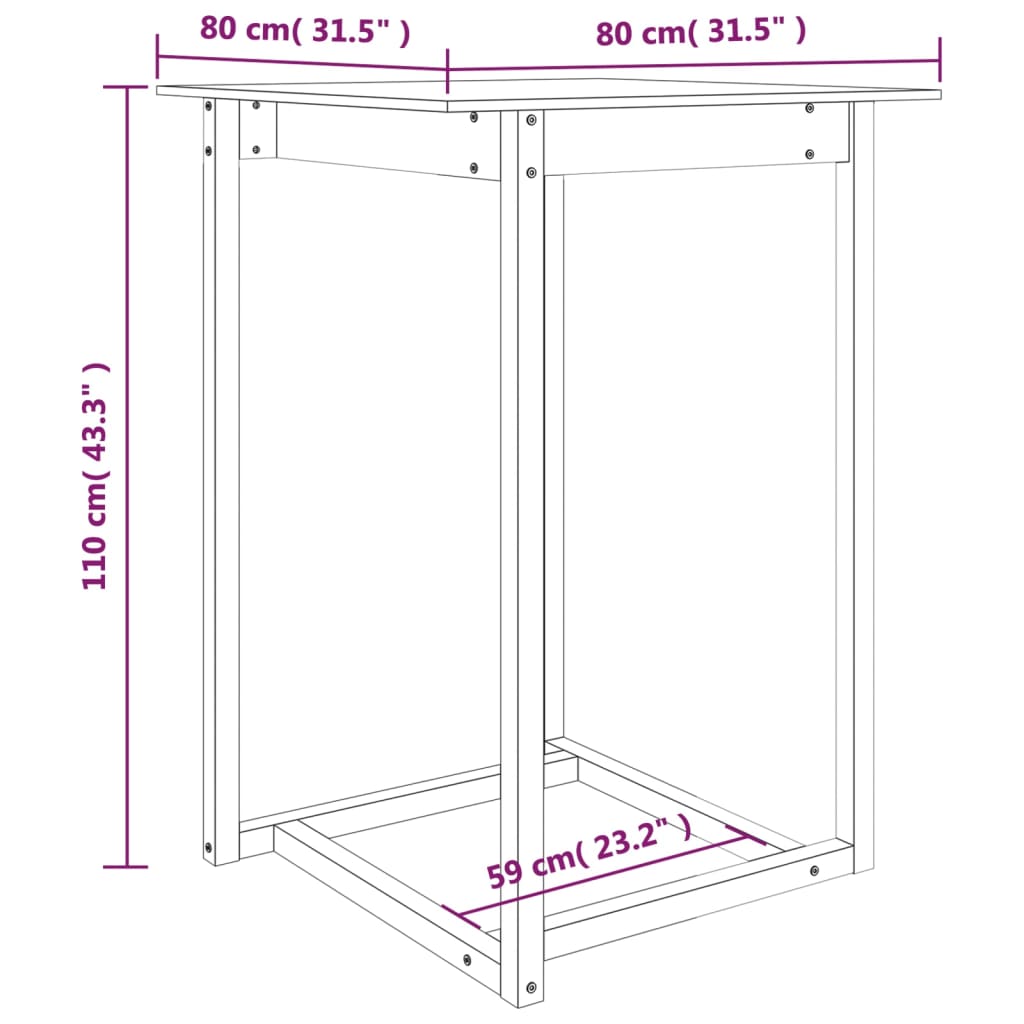 Barbord Hvid 80x80x110 cm Massiv Fyr
