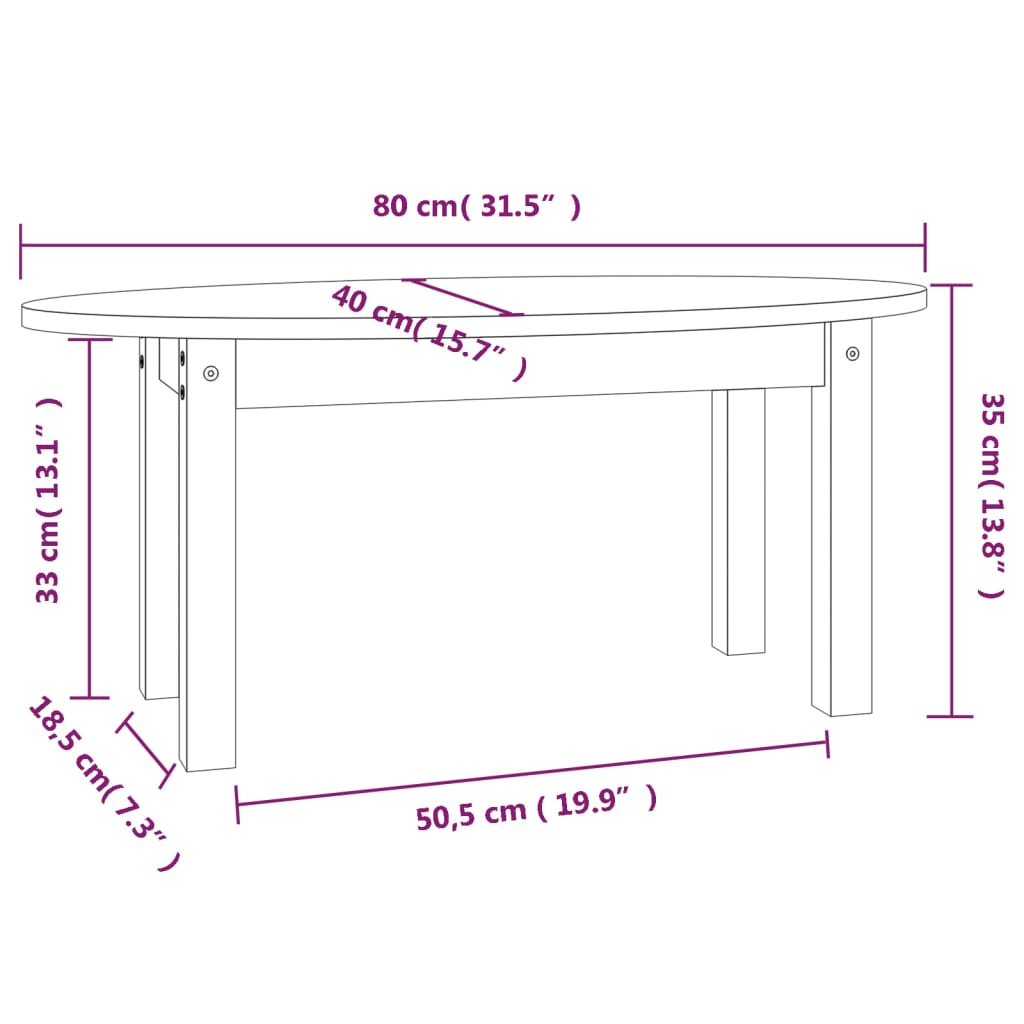 Sofabord Hvid 80x40x35 cm Massiv Fyr