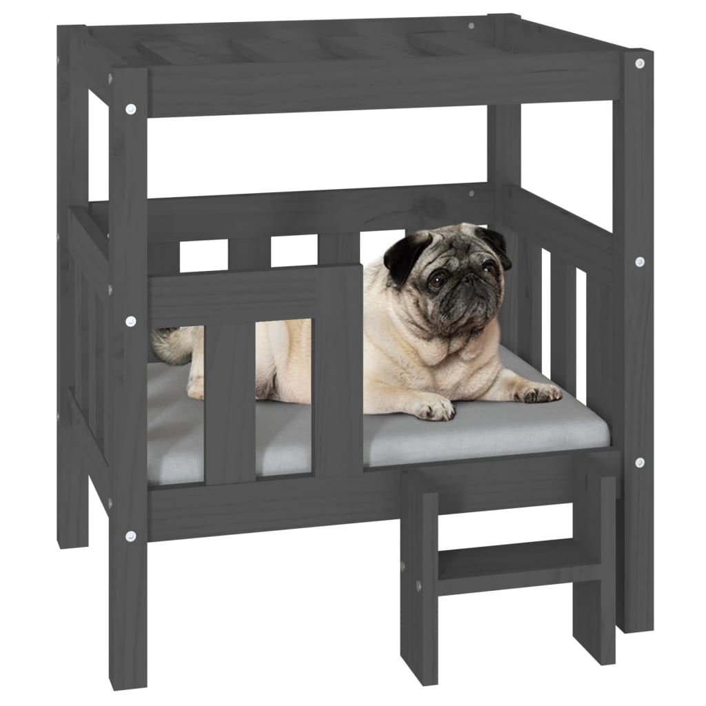Hundebett Grau 65,5x50,5x70 cm Massivholz Kiefer