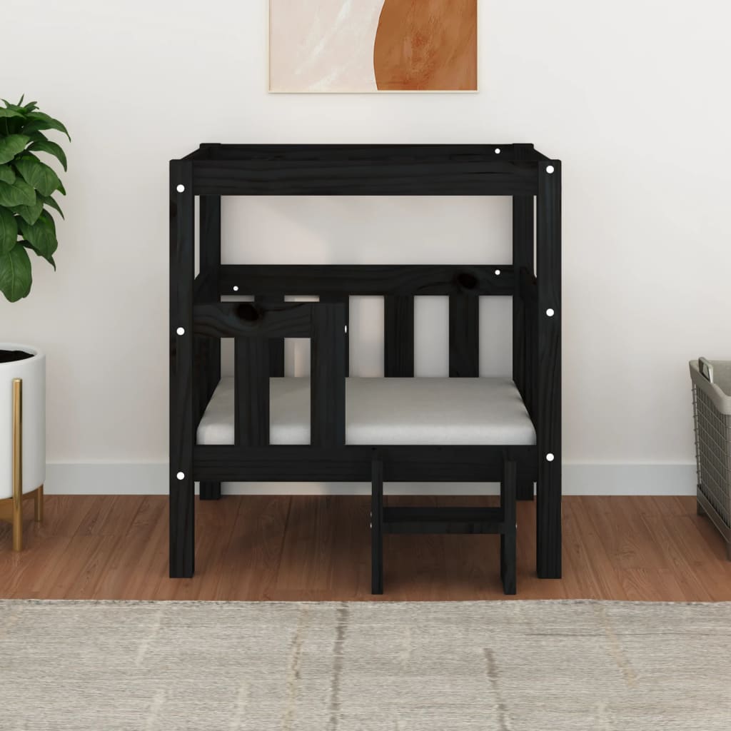Hundebett Schwarz 65,5x50,5x70 cm Massivholz Kiefer