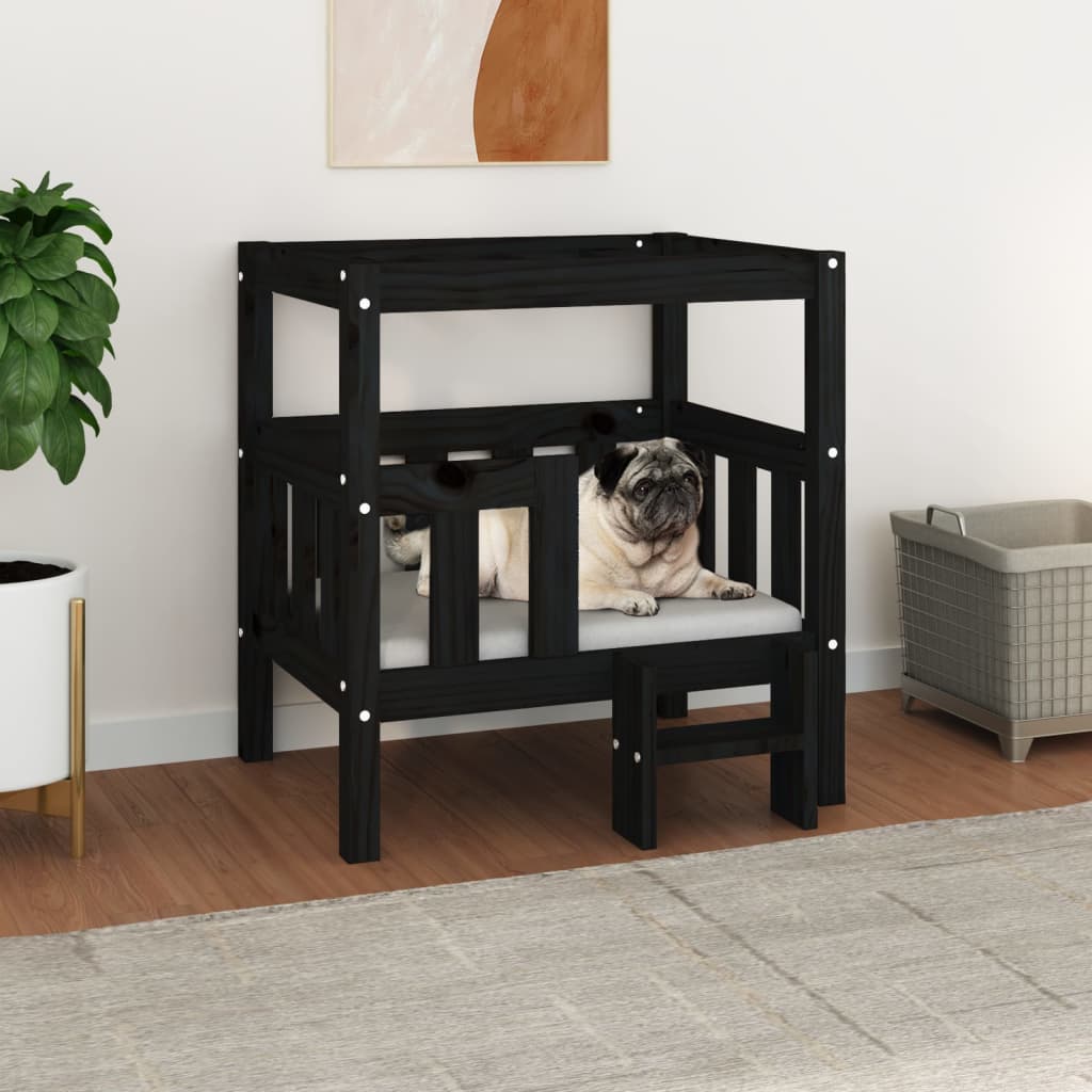 Hundebett Schwarz 65,5x50,5x70 cm Massivholz Kiefer