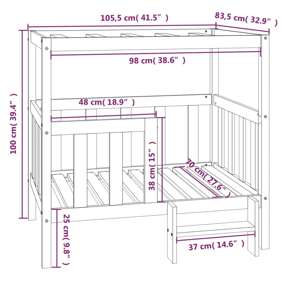 Hundebett Honigbraun 105,5x83,5x100 cm Massivholz Kiefer