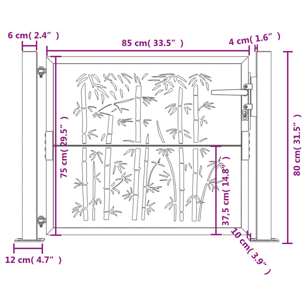 Gartentor 105x80 cm Cortenstahl Bambus-Design