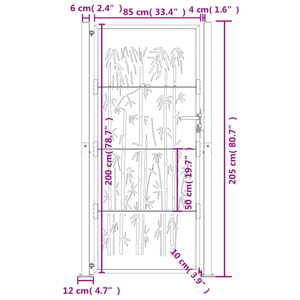Gartentor 105x205 cm Cortenstahl Bambus-Design