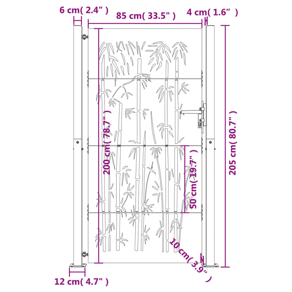 Gartentor 105x205 cm Cortenstahl Bambus-Design