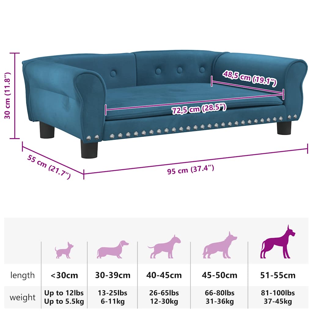 Hundebett Blau 95x55x30 cm Samt