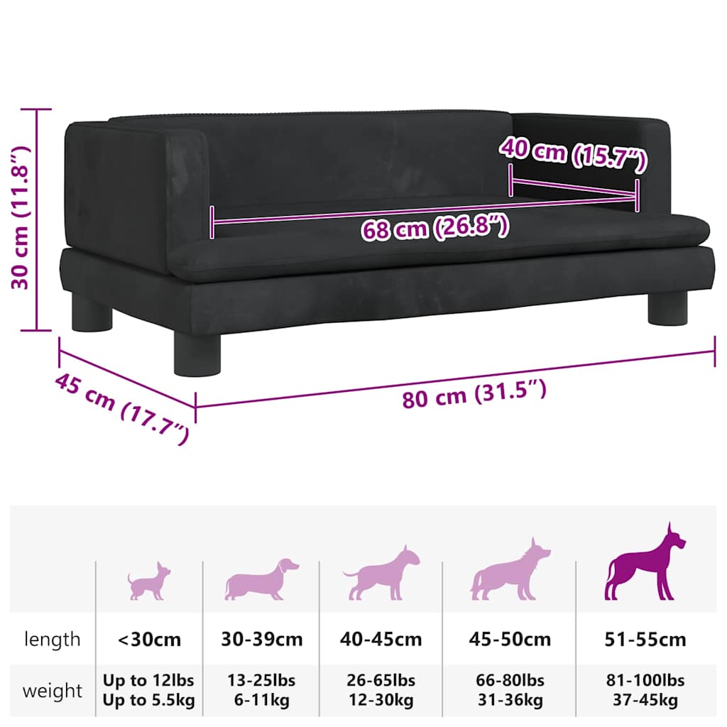 Hundebett Schwarz 80x45x30 cm Samt
