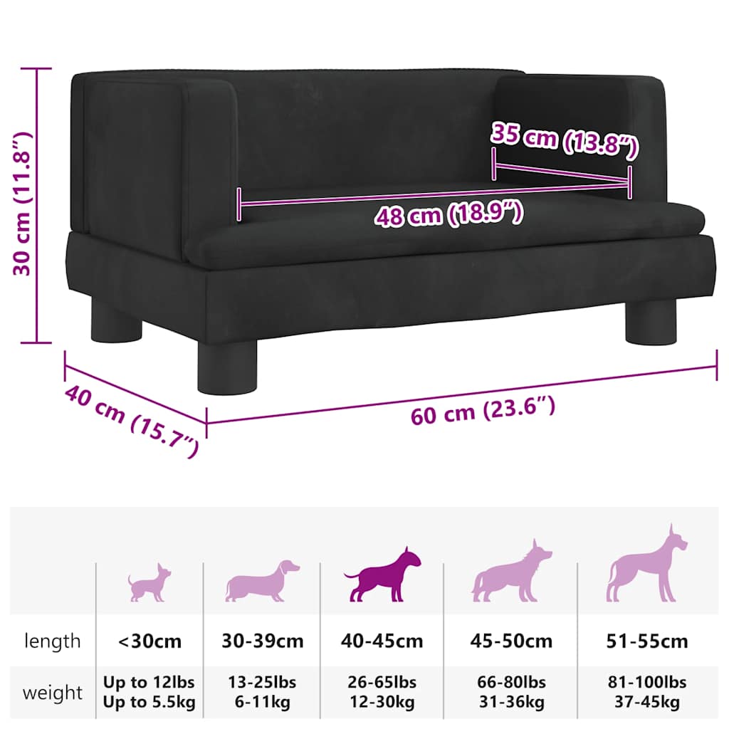 Hundebett Schwarz 60x40x30 cm Samt