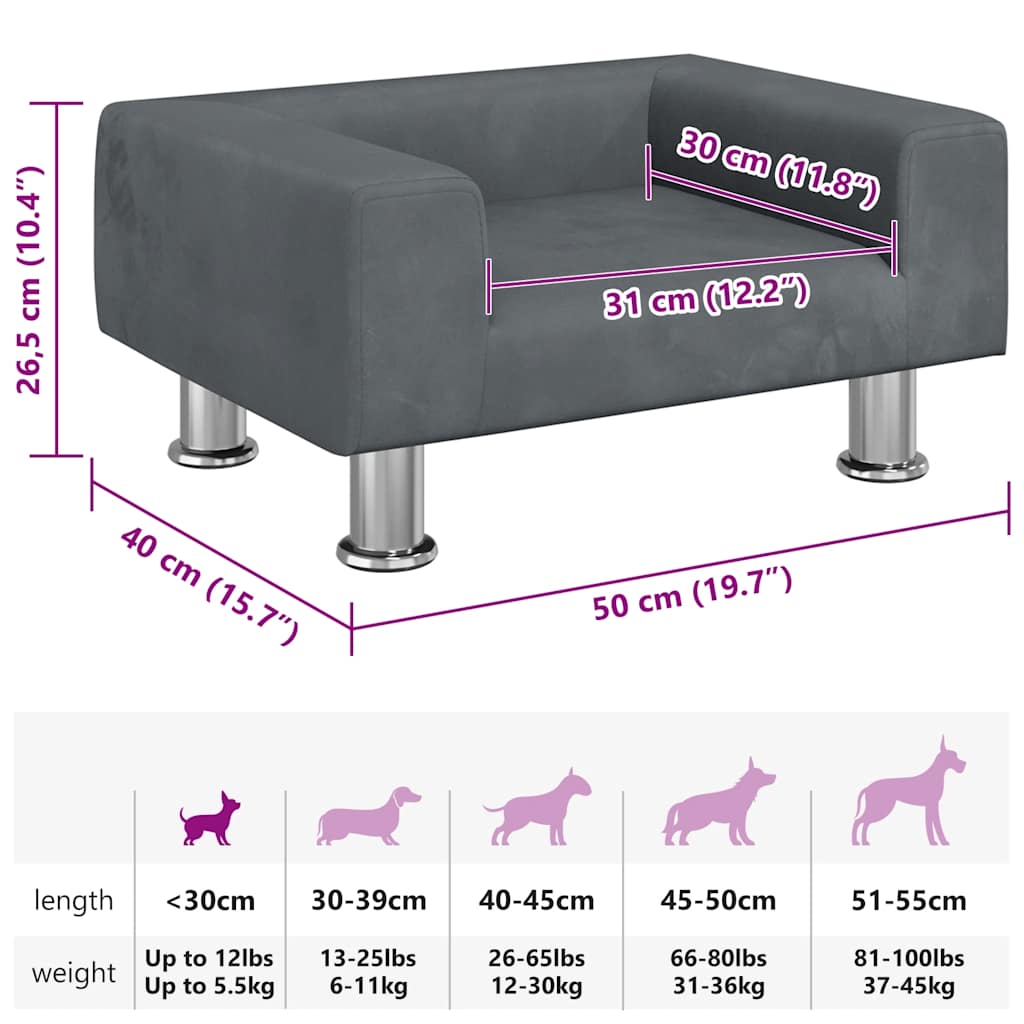 Hundebett Dunkelgrau 50x40x26,5 cm Samt