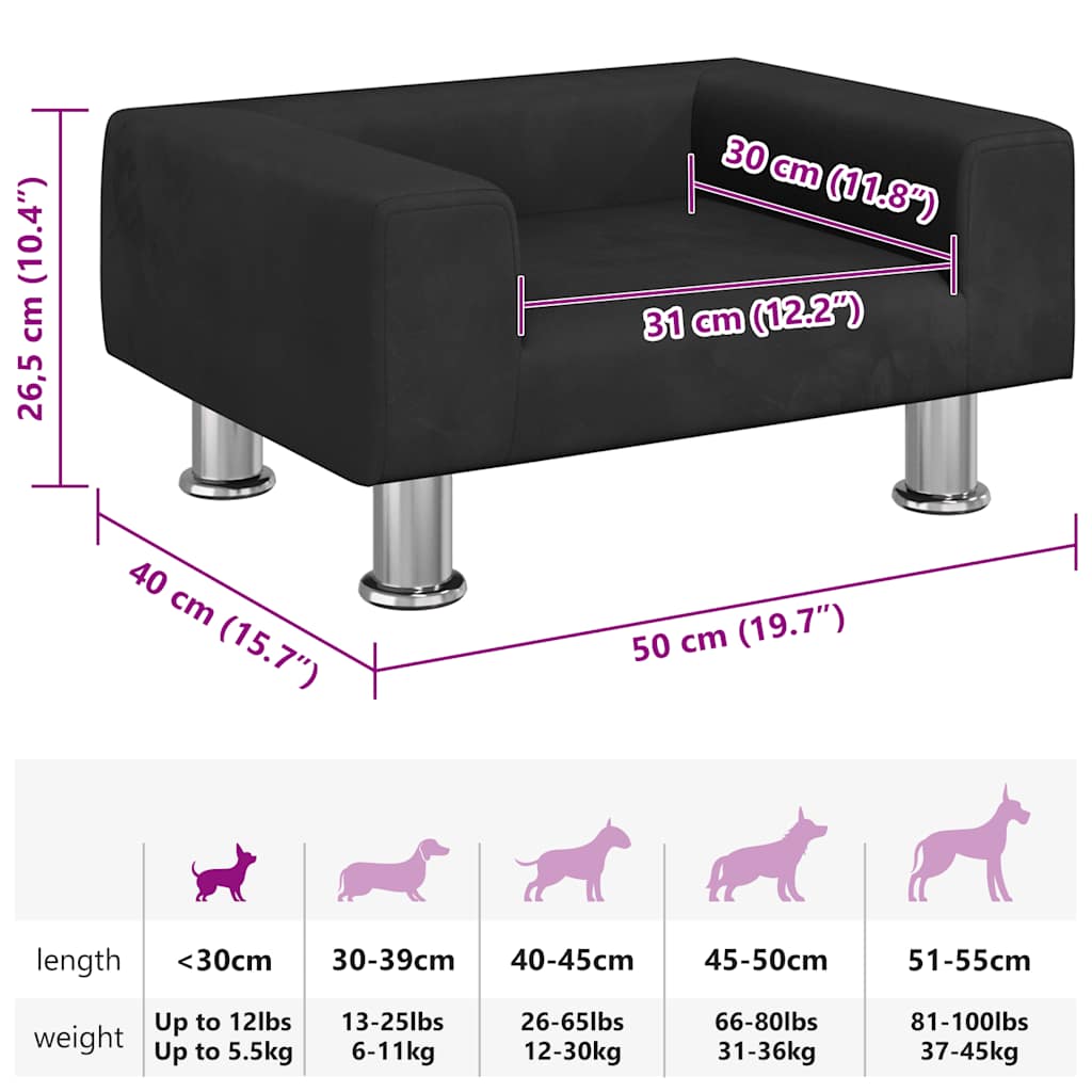 Hundebett Schwarz 50x40x26,5 cm Samt