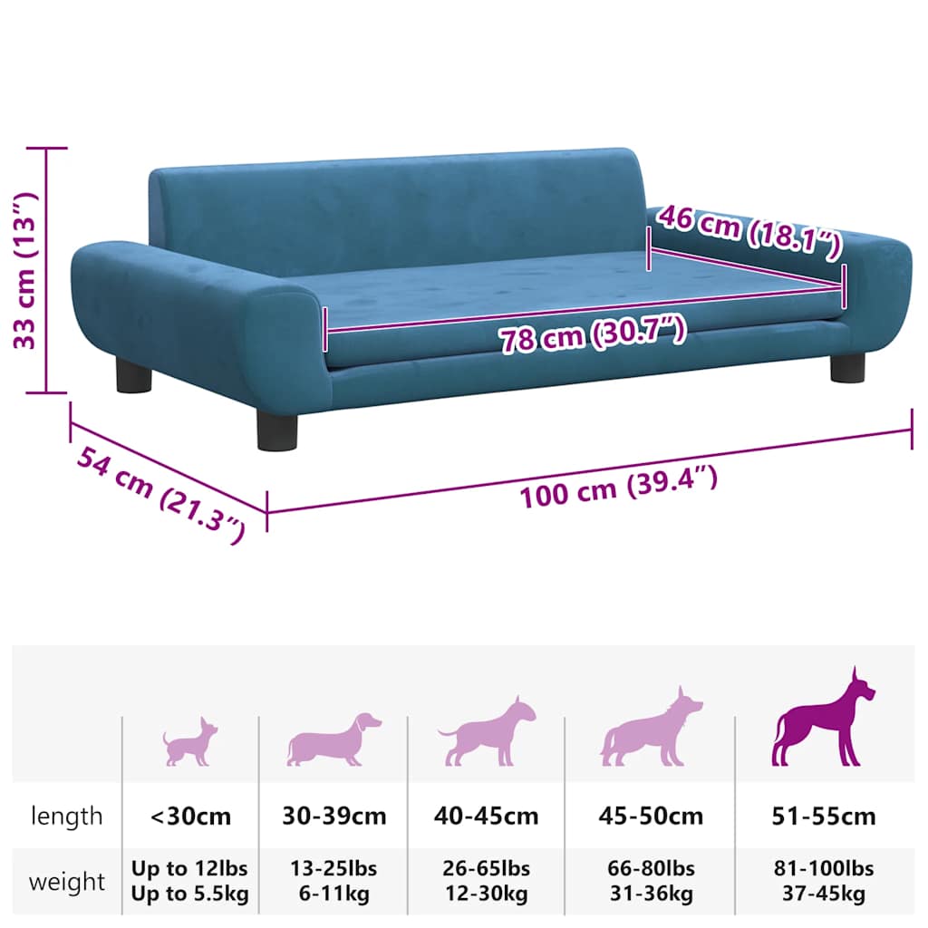 Hundebett Blau 100x54x33 cm Samt