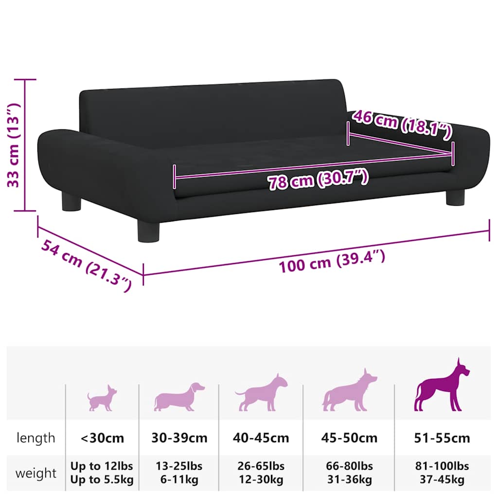 Hundebett Schwarz 100x54x33 cm Samt