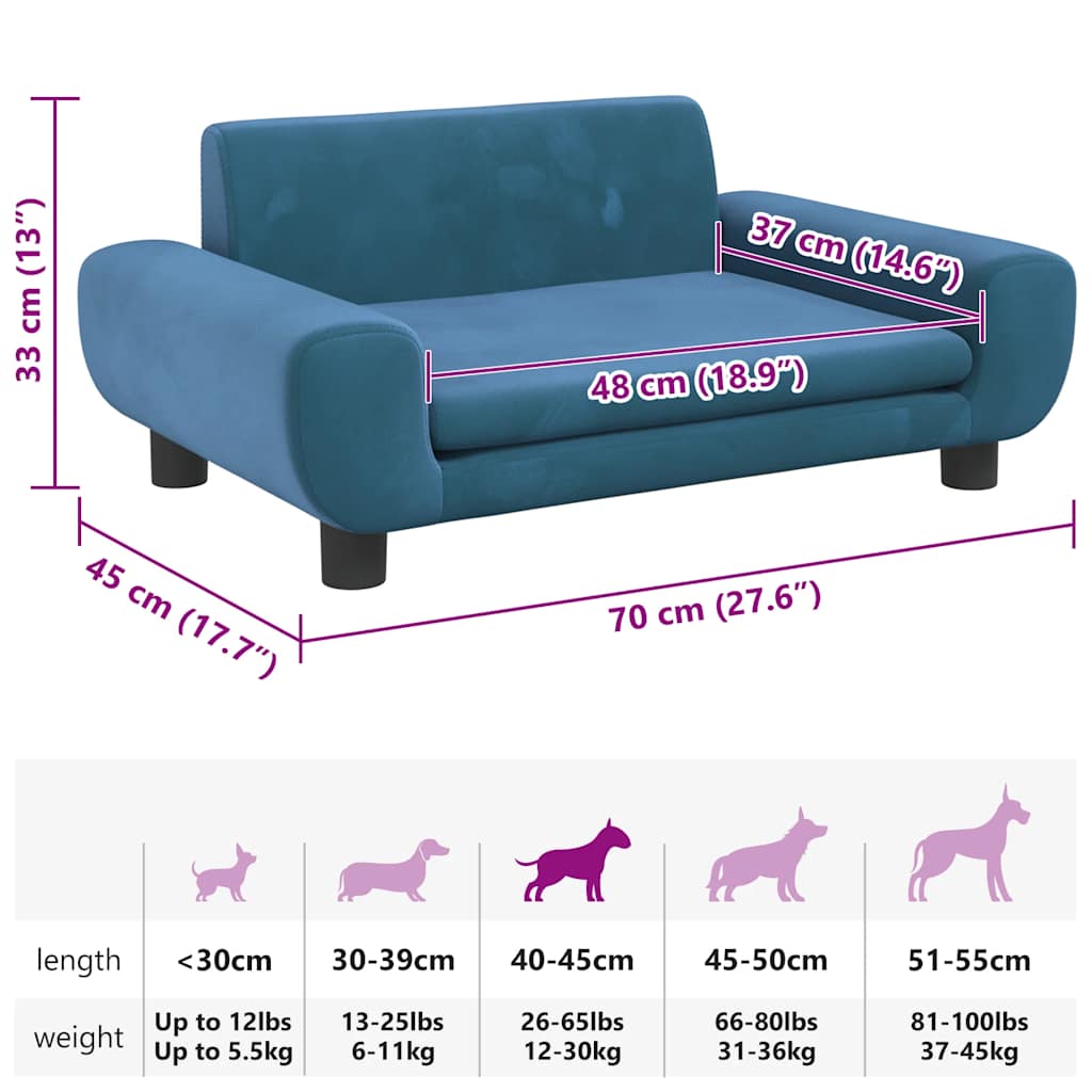 Hundebett Blau 70x45x33 cm Samt