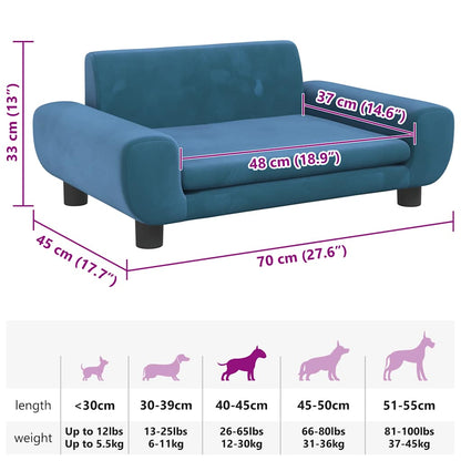 Hundebett Blau 70x45x33 cm Samt