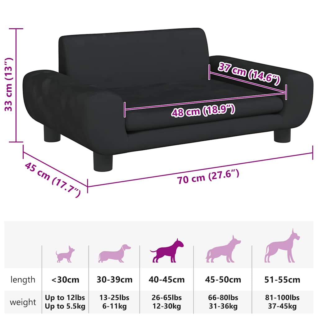 Hundebett Schwarz 70x45x33 cm Samt