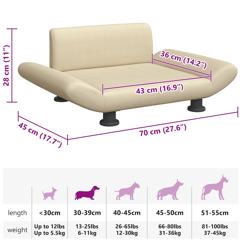 Hundebett Creme 70x45x28 cm Stoff