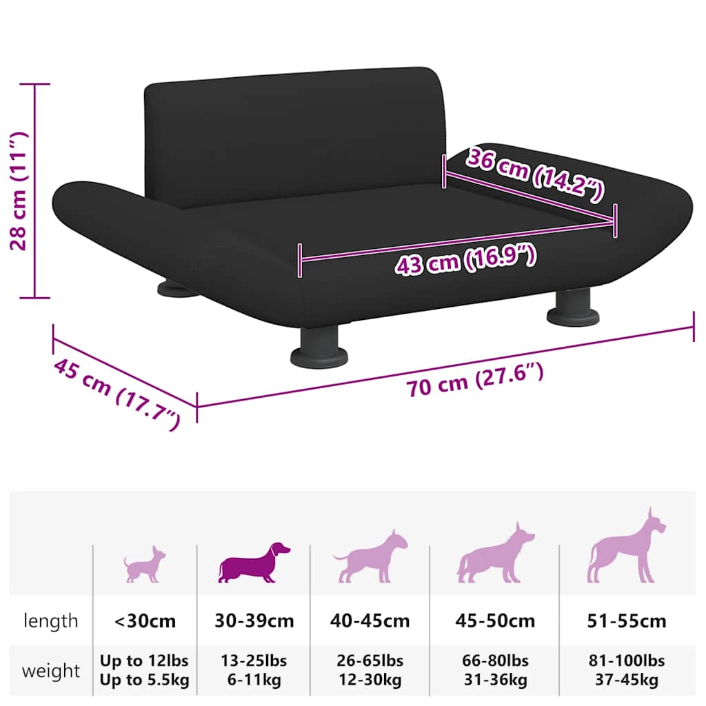 Hundebett Schwarz 70x45x28 cm Stoff