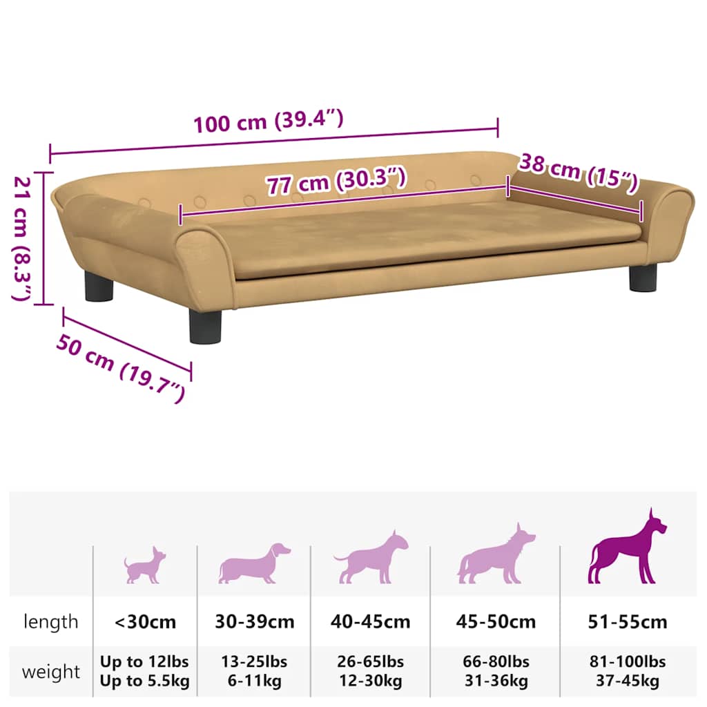 Hundebett Braun 100x50x21 cm Samt