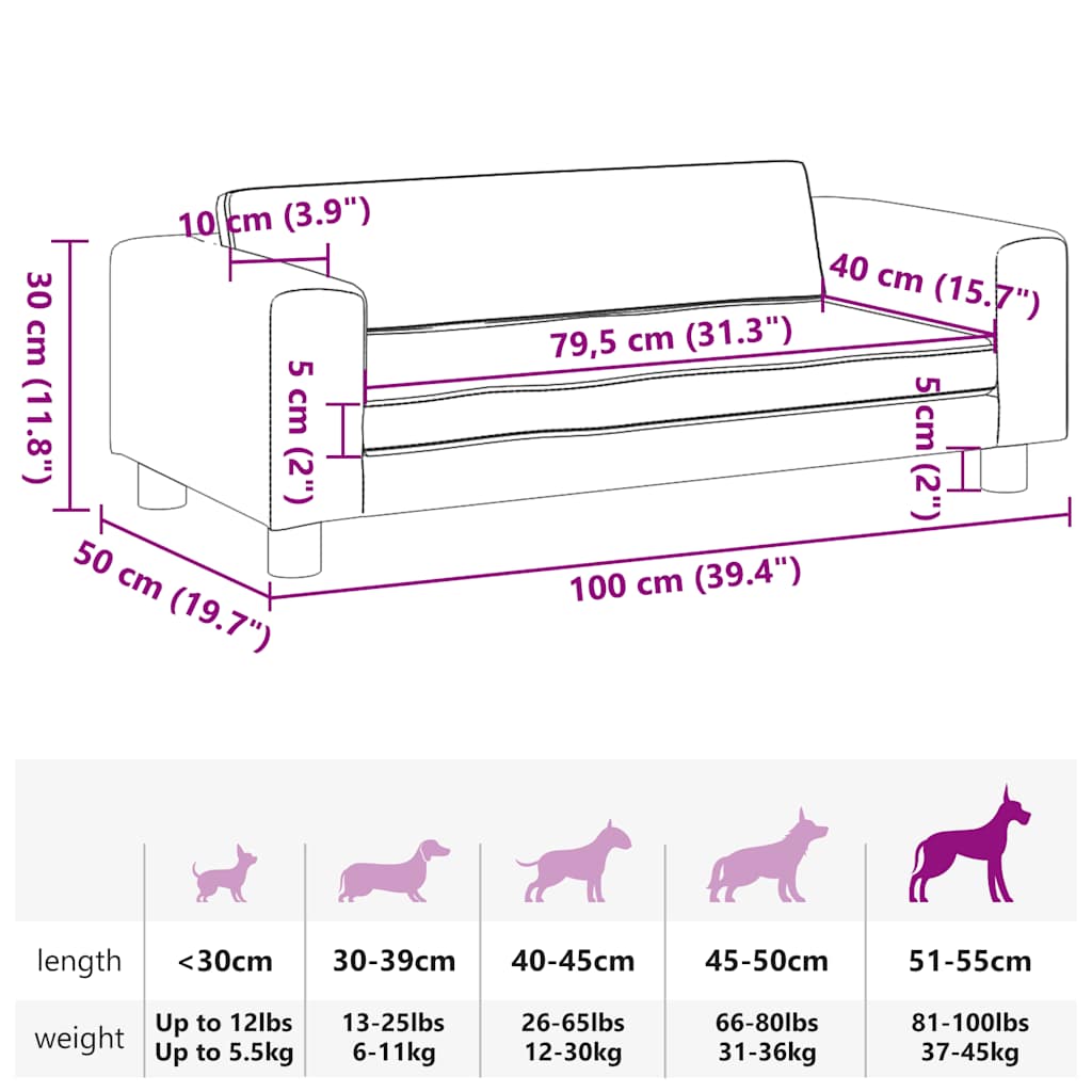 Hundebett mit Verlängerung Braun 100x50x30 cm Samt