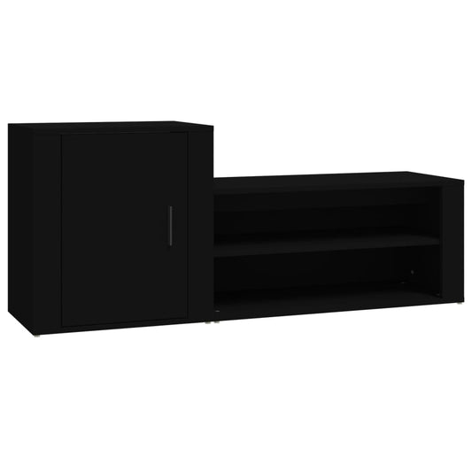 Skoskab Sort 130x35x54 cm Træ Materiale