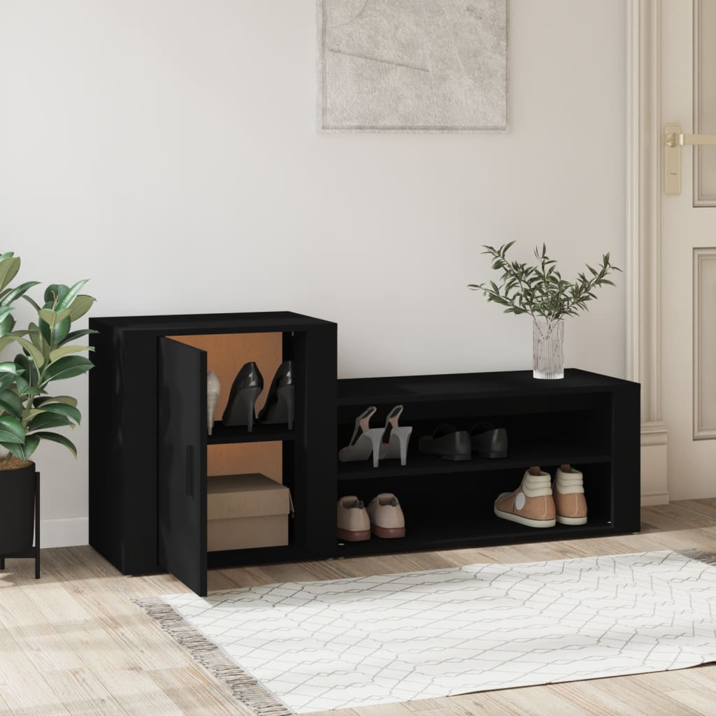 Skoskab Sort 130x35x54 cm Træ Materiale