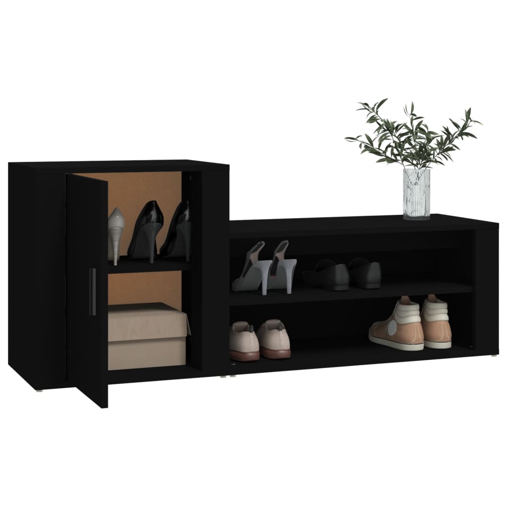 Skoskab Sort 130x35x54 cm Træ Materiale