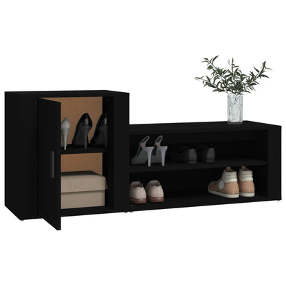 Skoskab Sort 130x35x54 cm Træ Materiale