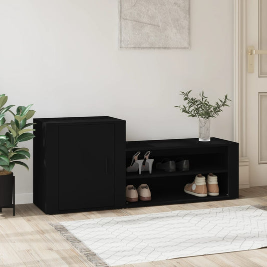 Skoskab Sort 130x35x54 cm Træ Materiale