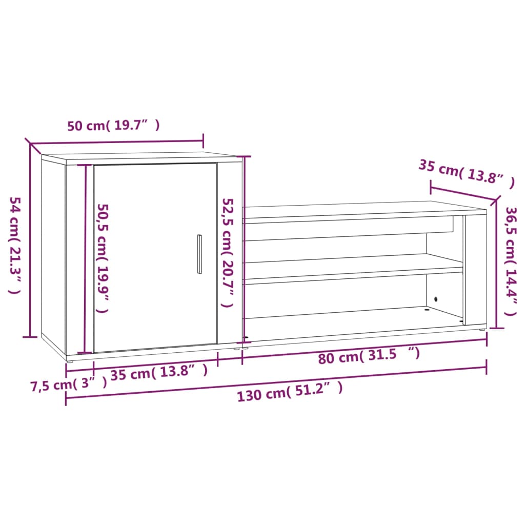 Skoskab Brun Eg Look 130x35x54 cm Træmateriale