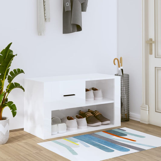 Skoskab højglans hvid 80x35x45 cm træmateriale
