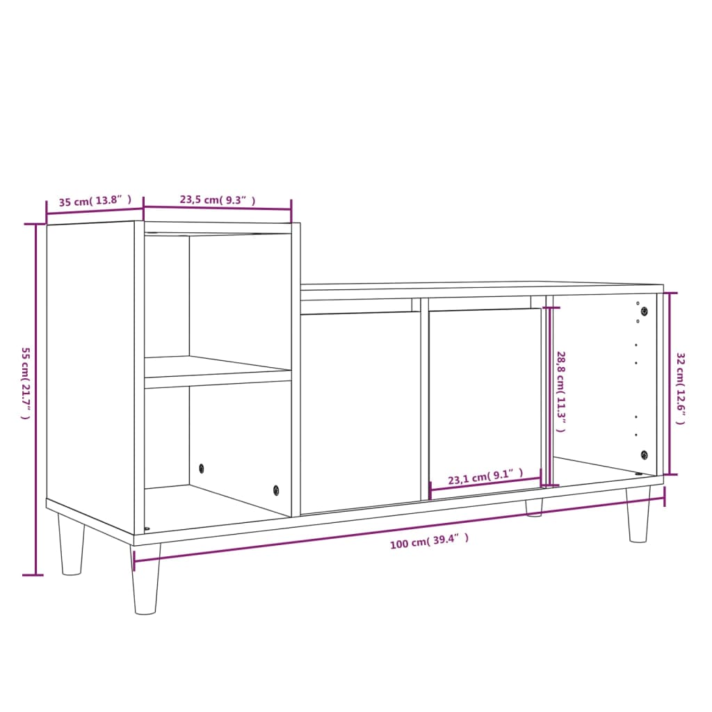 TV-skab Hvid 100x35x55 cm Træ Materiale